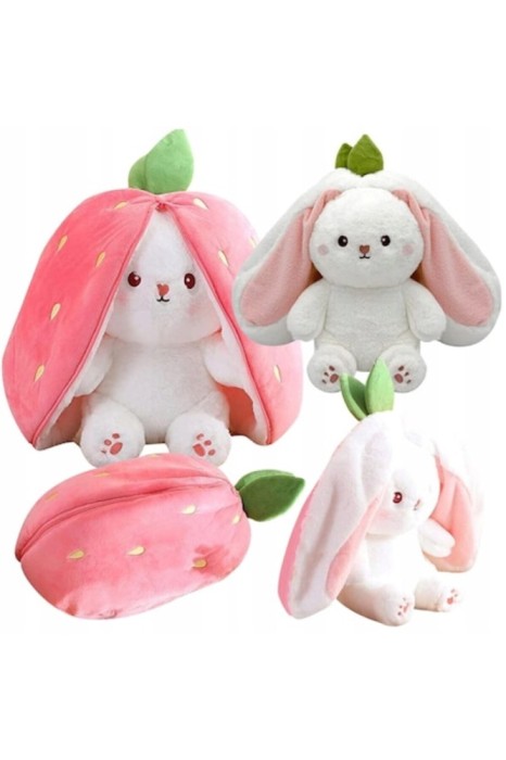 Jucărie de pluș iepuraș cu căpșuni, DomowyŚwiat, albă