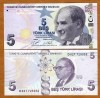 Turcia bancnota 5 lire 2009, UNC