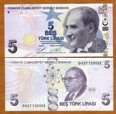 Turcia bancnota 5 lire 2009, UNC