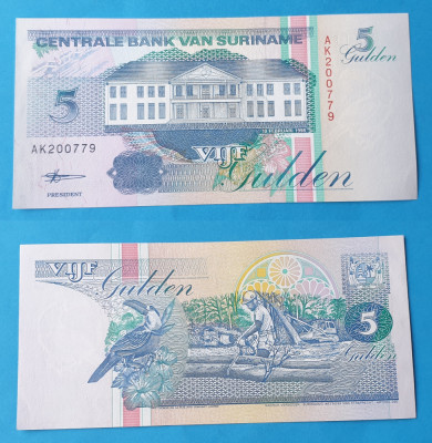 Bancnota America de Sud Suriname 5 Gulden - in stare foarte buna foto