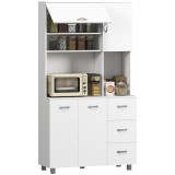 Homcom Bufet &Icirc;nalt pentru Bucătărie, Dulap cu Sertare și Dulapioare, Rafturi Deschise pentru Microunde, 100x39.5x183.5cm, Alb | Aosom Romania