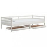Cumpara ieftin Pat de zi cu sertare, alb, 90x200 cm, lemn masiv de pin