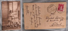 CP - Poza - copii / frati, fotografie tip carte postala, timbrata, coerpondenta Predeal, perioada regenta, anii 1920