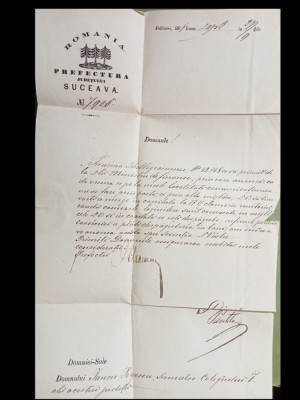 Scrisoare trimisa de prefectul de Suceava senatorului Iancu Prajescu 1871 foto