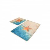 Set 2 covorase baie Stella, 60 x 100 cm, 50 x 60 cm, Antiderapant, Bej-Albastru