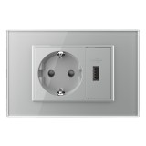 Livolo priză simplă + USB &icirc;ncastrată, 3 module, gri