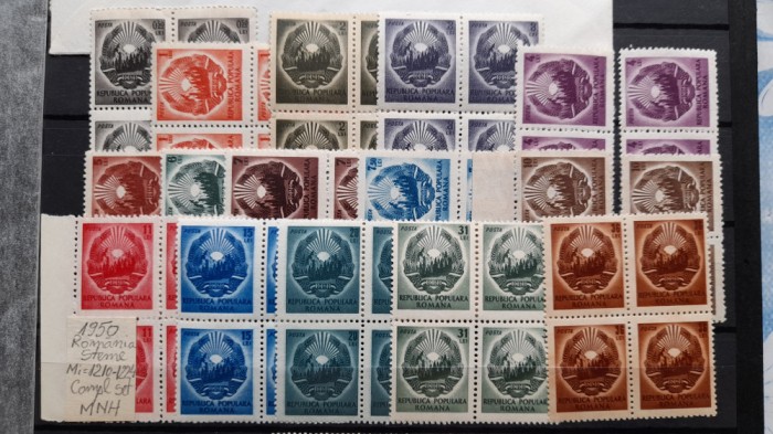 1950-Romania-Steme-Lp266-Bl4-complet set-guma orig.-MNH