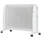 HOMCOM Radiator Electric Mică 1000W/2000W cu Termostat Reglabil, 15-20 m&sup2;, 4 Roți, 79x27x54 cm, Alb | Aosom Romania