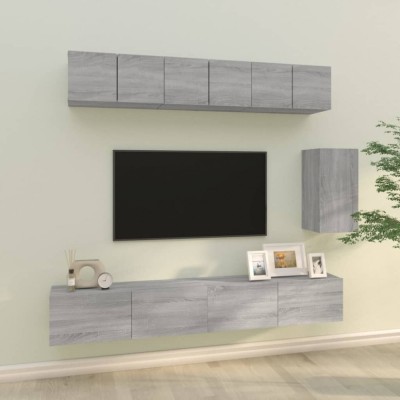 Gossi set dulapuri tv, 6 piese, gri sonoma, lemn prelucrat foto