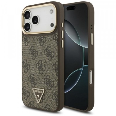 Husa MagSafe pentru Apple iPhone 17 Pro Max, Guess, 4G Triangle Logo, Maro Aurie foto