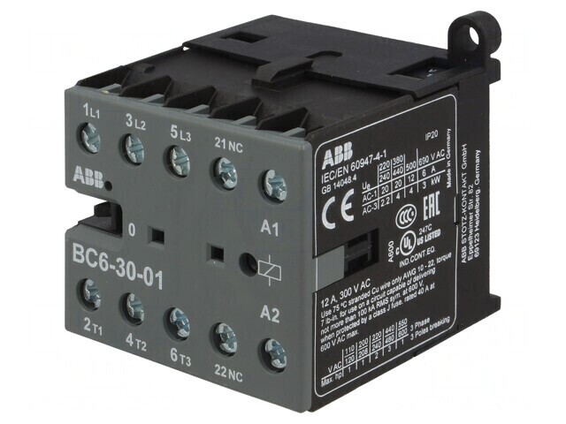 Contactor 3-polar NO x3 Contacte NC 12VDC 6A