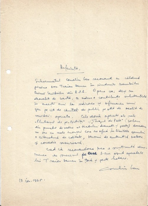 A3530N Corneliu Leu, act scris și semnat olograf, 1965