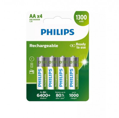 Set 4 baterii reincarcabile AA Philips, 1300mAh - NOU foto