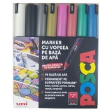 Set markere Posca, UNI PC-1MR, 0.7 MM, Varf Fin Metalic, 8 culori metalizate