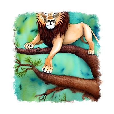 Sticker decorativ, Leu in copac, Maro, 55 cm, 9051ST foto