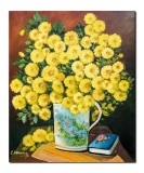 Cumpara ieftin Tablou pictat manual living, dormitor, hol, Vaza cu galbenele, 60x50cm ulei pe panza, gata de agatat pe perete