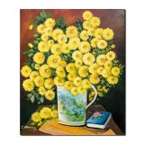 Tablou pictat manual living, dormitor, hol, Vaza cu galbenele, 60x50cm ulei pe panza, gata de agatat pe perete