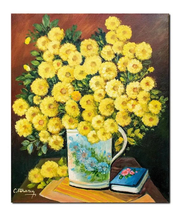 Tablou pictat manual, Vaza cu galbenele, 60x50cm ulei pe panza, Constantin Feraru