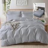 LENJERIE DE PAT CREPONATĂ UNI 6 PIESE CU HUSĂ (GRI)