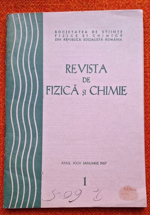 Revista de fizica si chimie nr 1 , cu supliment - ianuarie 1987