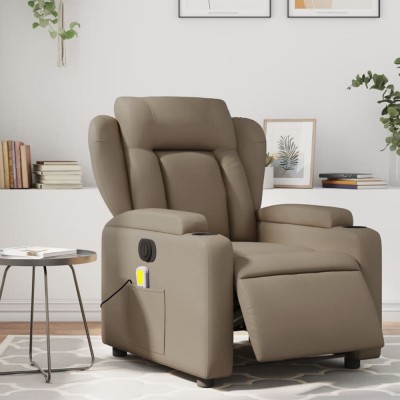 vidaXL Fotoliu electric masaj rabatabil, cappuccino, piele ecologică foto