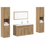 Set mobilier de baie, 4 piese, stejar artizanal, lemn prelucrat