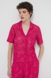 Desigual camasa SIENA femei, culoarea roz, cu guler clasic, relaxed, 24SWCW30
