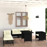 Cumpara ieftin Gossi set mobilier de gradina cu perne, 8 piese, negru, poliratan