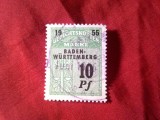 Timbru Fiscal folosit in Justitie Baden Wurttemberg 1955 , 10pf stampilat