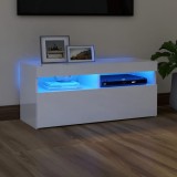 VidaXL Comodă TV cu lumini LED, alb extralucios, 90x35x40 cm