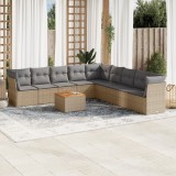 VidaXL Set canapele de grădină, 10 piese, cu perne, bej, poliratan 3256024