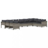 Cumpara ieftin Set mobilier de gradina cu perne, 10 piese, gri, poliratan