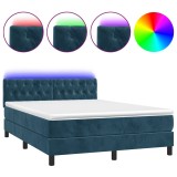 Cumpara ieftin Pat cu arcuri, saltea si LED, gri inchis, 140x200 cm, catifea