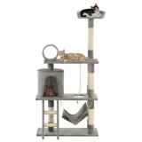 VidaXL Ansamblu de joacă pisici, cu st&acirc;lpi funie sisal, 140 cm, gri