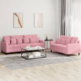 vidaXL Set de canapele cu perne, 2 piese, roz, catifea