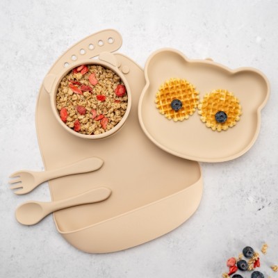 Set Diversificare, AppeKids, 100% Silicon, Panda - Bubble Beige foto