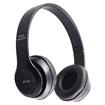 Casti fara fir P47, cu Bluetooth, pliabile, pe ureche, alb/negru foto