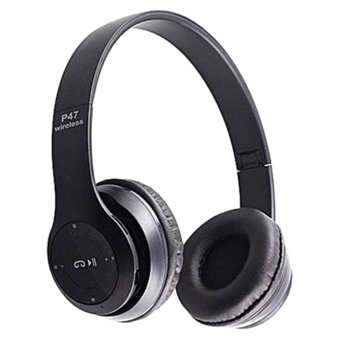 Casti fara fir P47, cu Bluetooth, pliabile, pe ureche, alb/negru