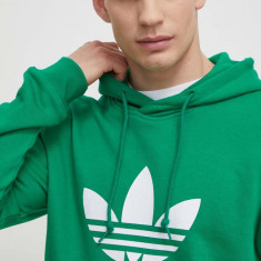 adidas Originals hanorac de bumbac Adicolor Classics Trefoil bărbați, culoarea verde , cu glugă, cu imprimeu IM9403