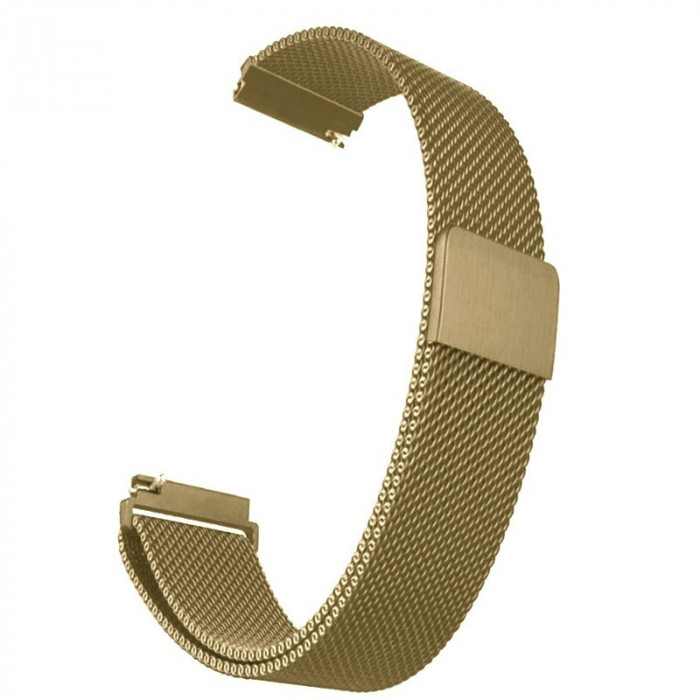 Curea tip Milanese Loop, compatibila Samsung Galaxy Watch3, 45mm, telescoape Quick Release, 22mm, Retro Gold