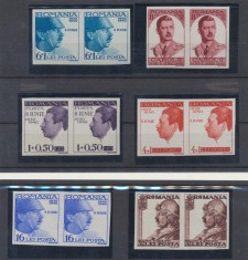 1940 ROMANIA Carol II 10 ani de Domnie - seria rară NEdantelata in perechi orizontale MNH, tiraj 200 serii