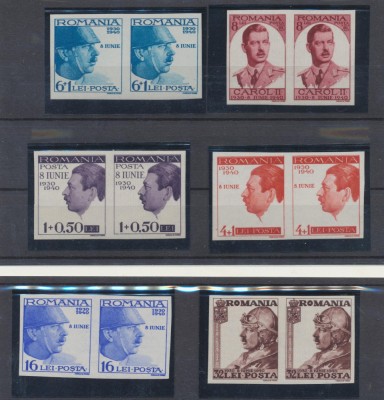 1940 ROMANIA Carol II 10 ani de Domnie - seria rară NEdantelata in perechi orizontale MNH, tiraj 200 serii foto