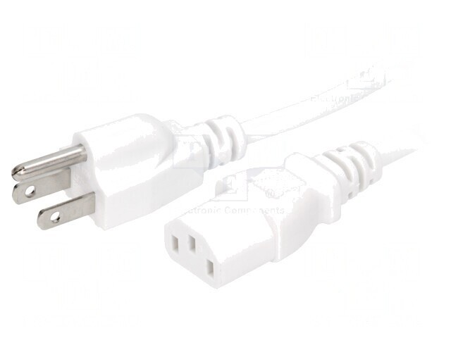 Cablu Alimentare 3x18AWG IEC C13 NEMA 5-15 5m Alb 10A