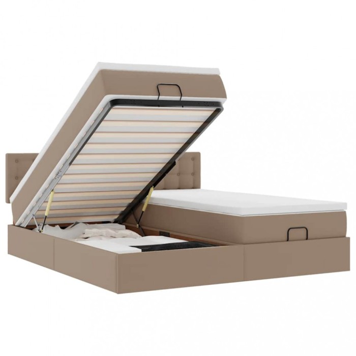 Cadru de pat otoman cu saltele Cappucino piele artificiala