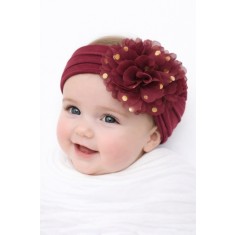 Bentita visinie lata cu floare din tulle si buline aurii