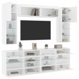 VidaXL Set comode TV de perete, 6 piese, cu lumini LED, alb