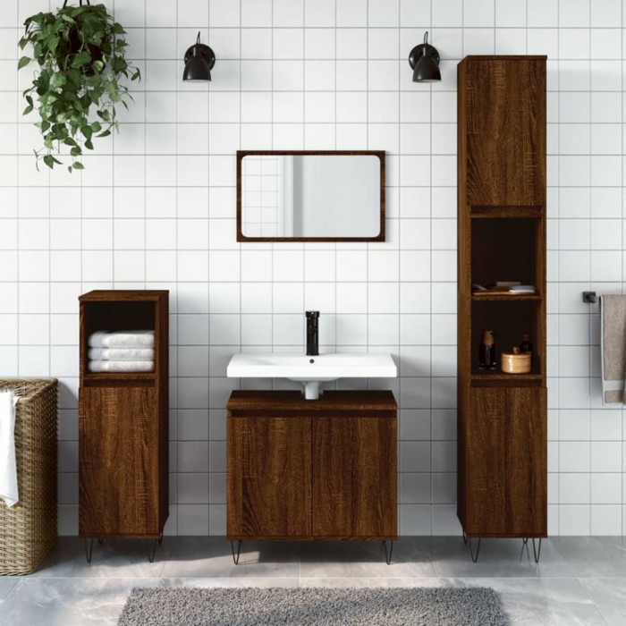 Gossi dulap de baie, stejar maro, 58x33x60 cm, lemn prelucrat
