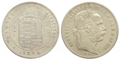 q119 UNGARIA 1 FORINT 1871 KB ARGINT DATA FOARTE RARA APROAPE NECIRCULATA aUNC foto