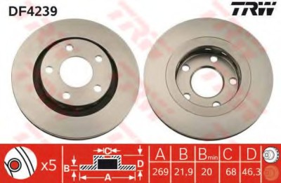 Disc frana AUDI A8 (4D2, 4D8) (1994 - 2002) TRW DF4239 foto