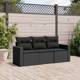 Set mobilier grădină vidaXL, 3 piese, poliratan negru, perne incluse, canapea colț, canapea centrală, exterior, rezistent UV